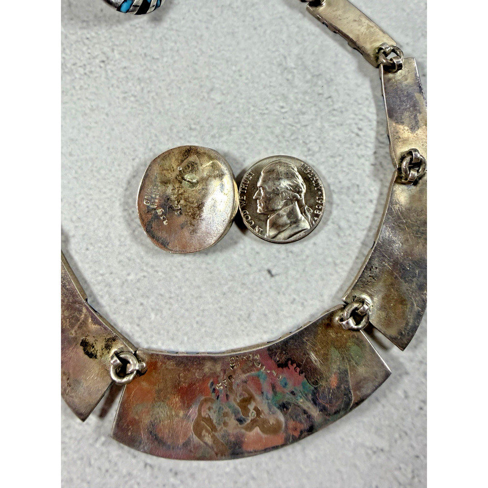 Vintage Mexico Turquoise Inlay Necklace and Earrings - Picture 5 of 5